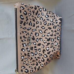 Nicole Miller Cosmetic Case, Leopard Print, Pink, Black Interior, Zipper Closure